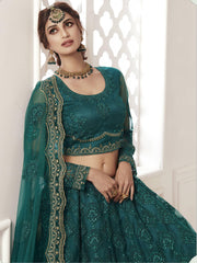 Teal Green Zari Embroidered Coding Net Bridal Wear Lehenga Choli