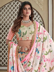 Seductive White Digital Printed Crushed Chinon Lehenga Choli