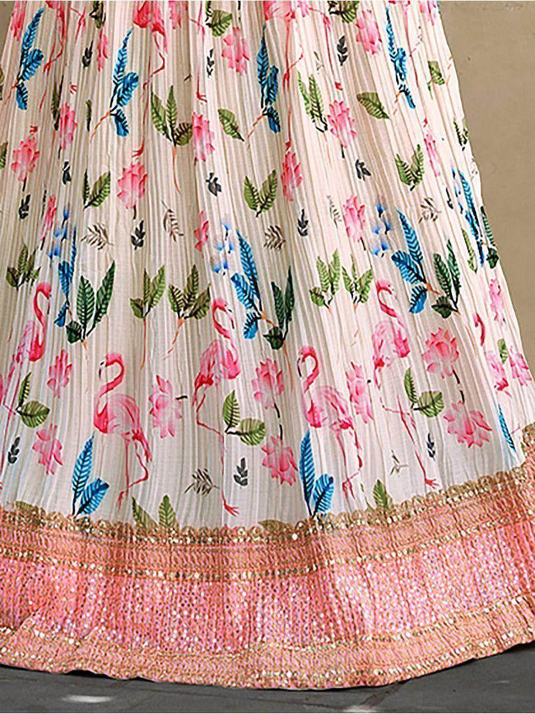 Seductive White Digital Printed Crushed Chinon Lehenga Choli