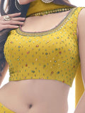 Delightful Mustard Yellow Ruffle Work Soft Net Lehenga Choli