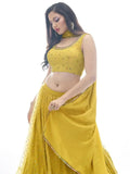 Delightful Mustard Yellow Ruffle Work Soft Net Lehenga Choli
