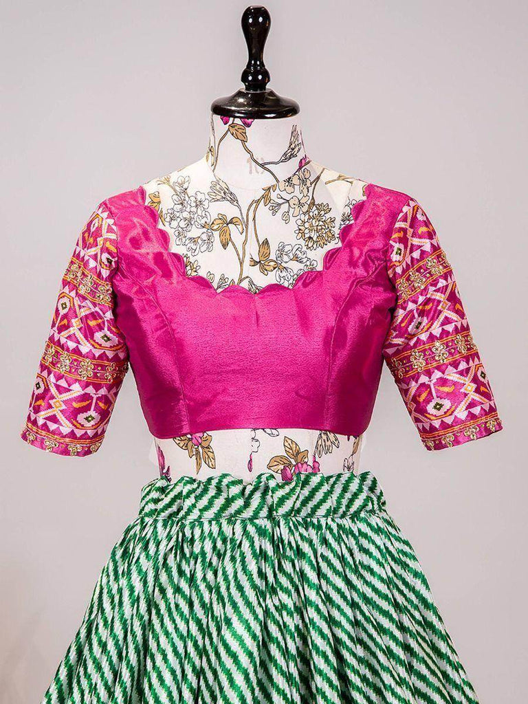 Alluring Green Patola Chinon Marriage Wear Lehenga Choli