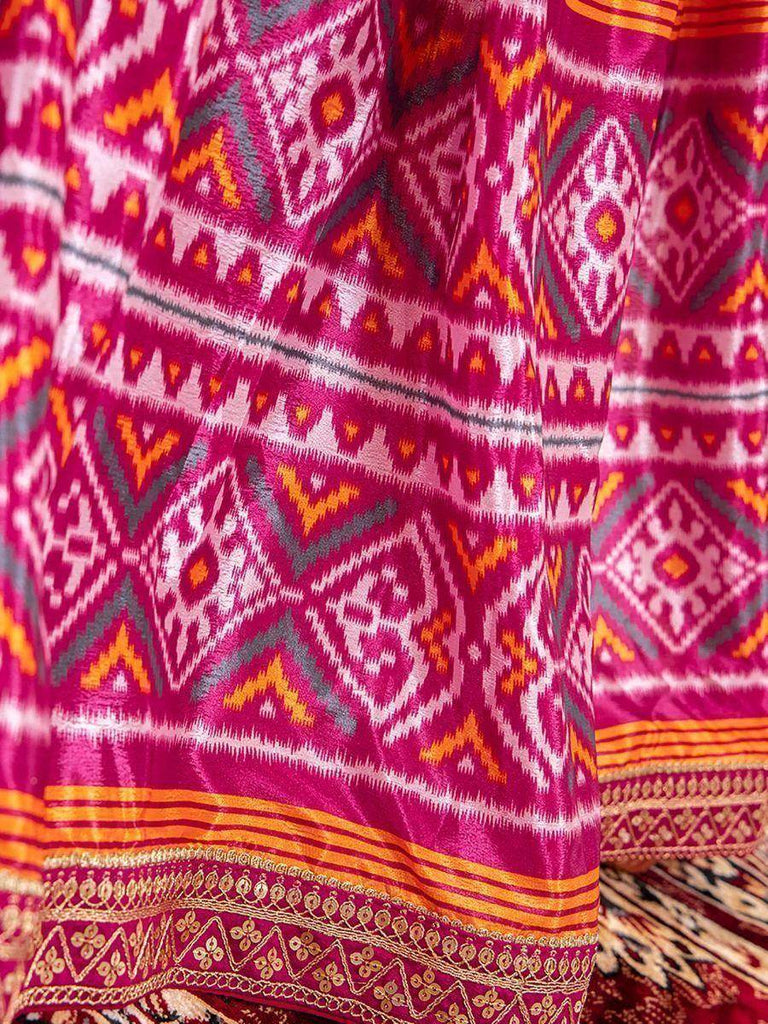Stunning Pink Leheriya-Patola Chinon Festive Wear Lehenga Choli