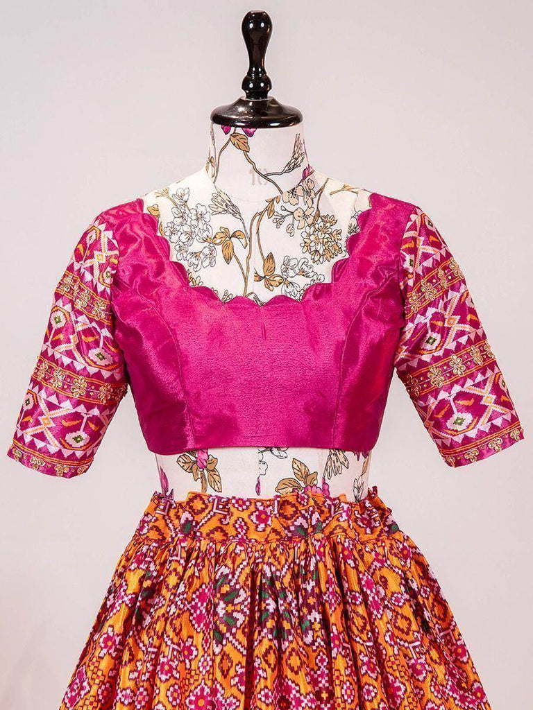 Stunning Pink Leheriya-Patola Chinon Festive Wear Lehenga Choli