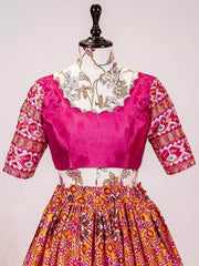 Stunning Pink Leheriya-Patola Chinon Festive Wear Lehenga Choli