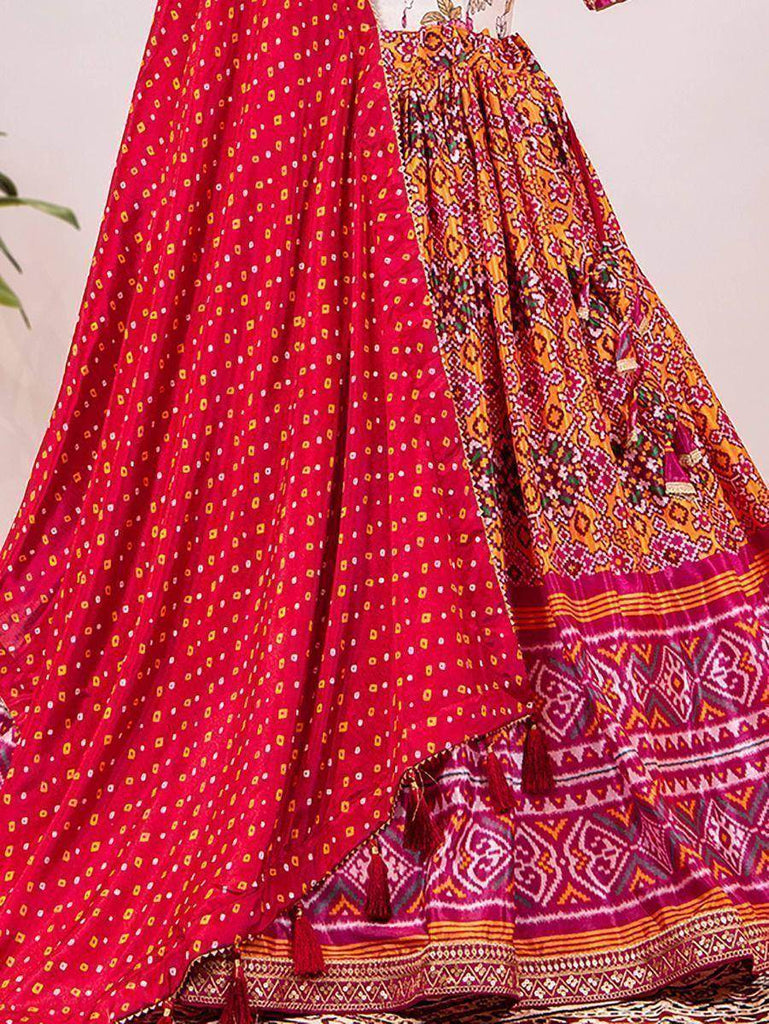 Stunning Pink Leheriya-Patola Chinon Festive Wear Lehenga Choli