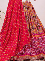 Stunning Pink Leheriya-Patola Chinon Festive Wear Lehenga Choli