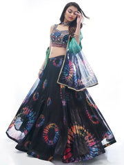 Stunning Navy Blue Thread Embroidery Chiffon Lehenga Choli