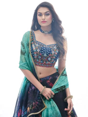 Stunning Navy Blue Thread Embroidery Chiffon Lehenga Choli