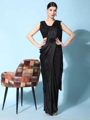 Wonderful Black Sequins Work Crushed Ready To Wear Saree With Blouse