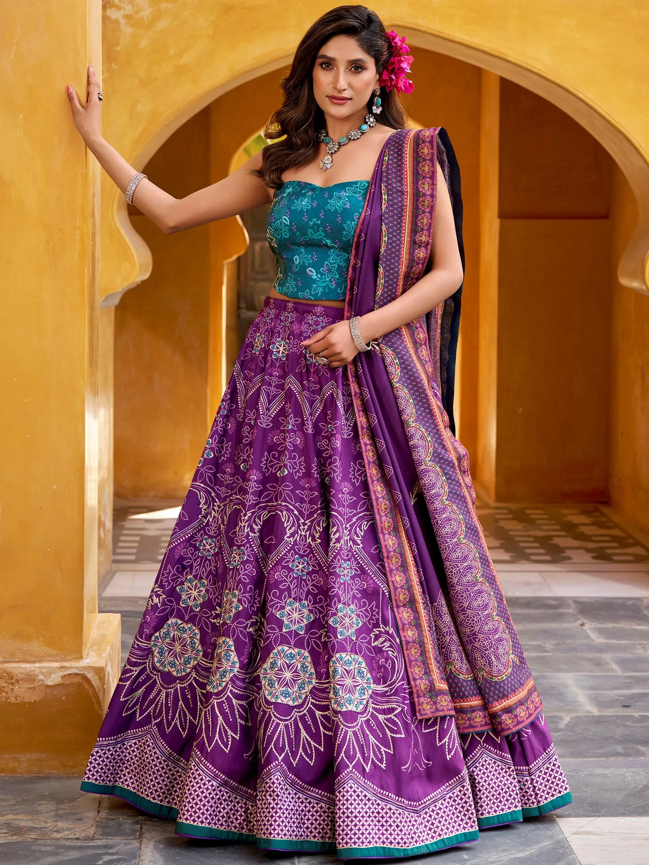 Stylish Purple Digital Printed Silk Function Wear Lehenga Choli With Dupatta