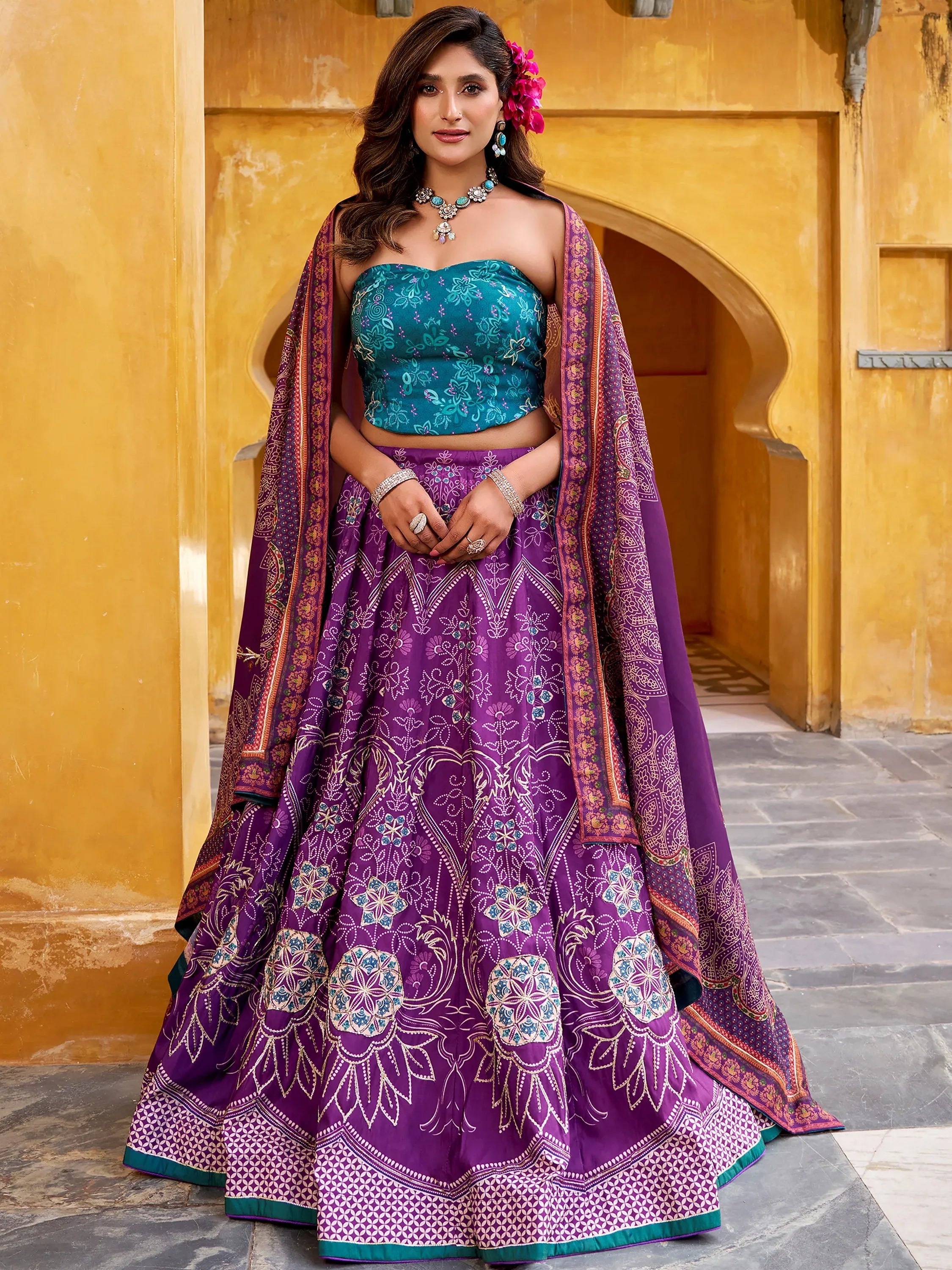 Stylish Purple Digital Printed Silk Function Wear Lehenga Choli With Dupatta