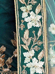 Dark Green Cording Mulberry Silk Bridal Wear Lehenga Choli
