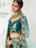 Dark Green Cording Mulberry Silk Bridal Wear Lehenga Choli