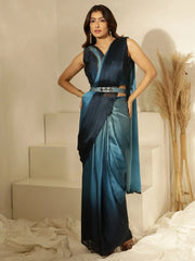 Lovable Light Blue Chinon Ready To Wear Saree With Blouse