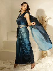 Lovable Light Blue Chinon Ready To Wear Saree With Blouse