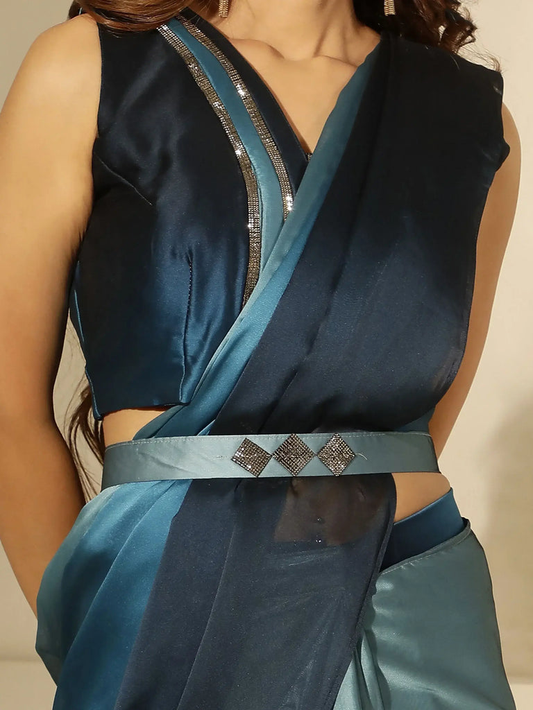 Lovable Light Blue Chinon Ready To Wear Saree With Blouse