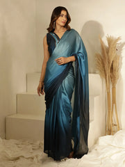 Lovable Light Blue Chinon Ready To Wear Saree With Blouse