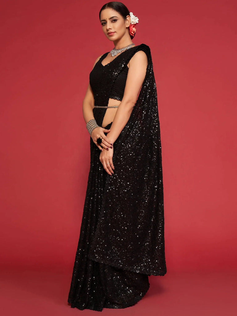 Black Fully Sequined Georgette Party Wear Saree