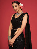 Black Fully Sequined Georgette Party Wear Saree