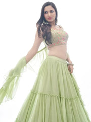 Gorgeous Pastel Green Frill Work Georgette Event Wear Lehenga Choli