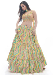 Wonderful Multi Color Digital Printed Chinon Lehenga Choli