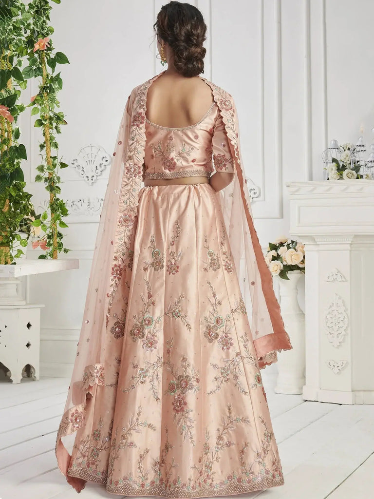 Peach Sequin Silk Bridal Wear Lehenga Choli