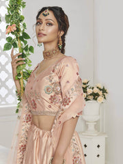 Peach Sequin Silk Bridal Wear Lehenga Choli