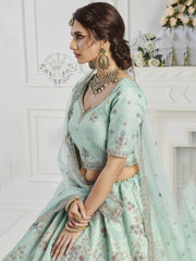 Pale Turquoise Sequin Silk Bridal Wear Lehenga Choli