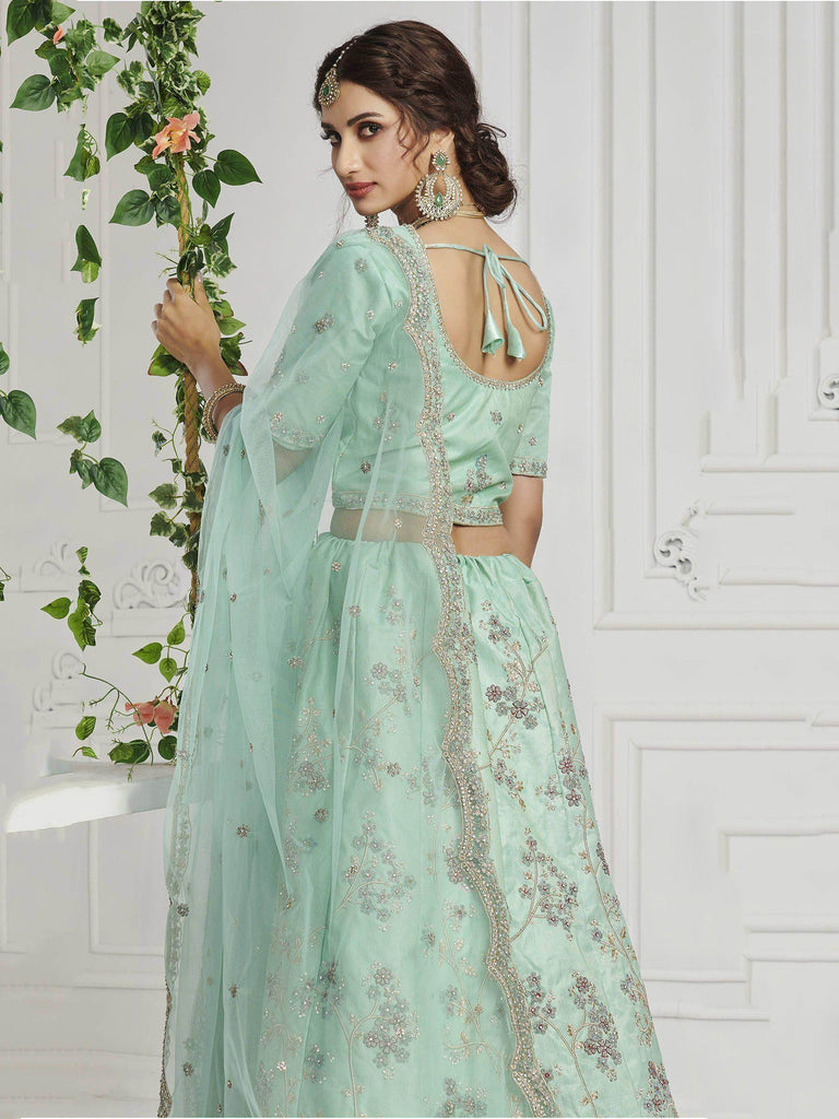 Pale Turquoise Sequin Silk Bridal Wear Lehenga Choli
