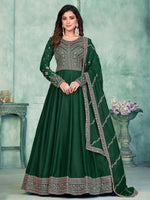 Delicate Green Sequins Silk Mehendi Wear Gown With Dupatta