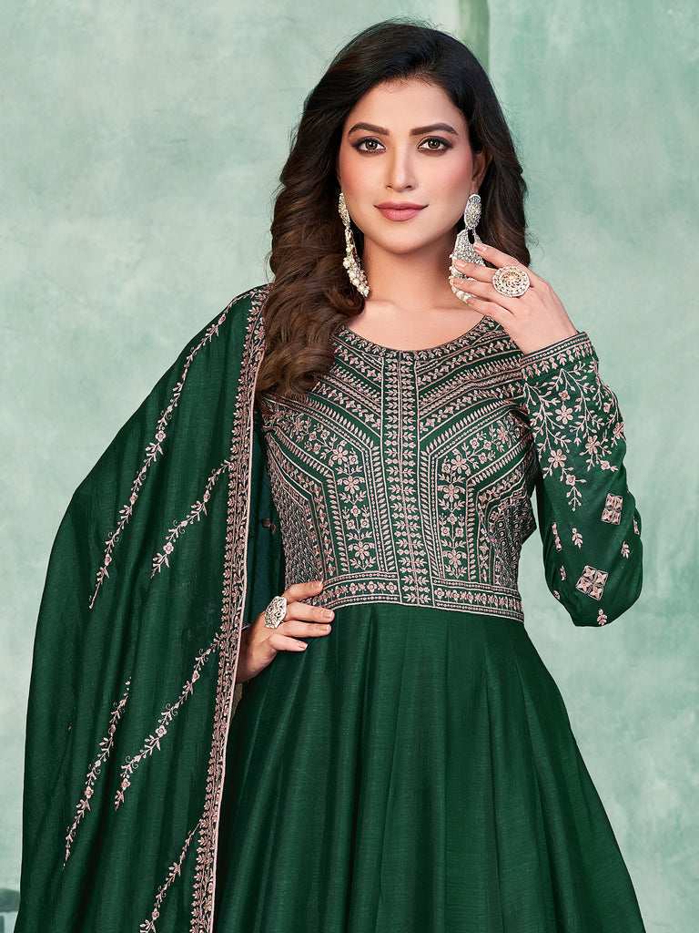 Delicate Green Sequins Silk Mehendi Wear Gown With Dupatta