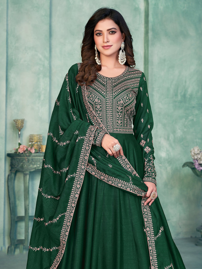 Delicate Green Sequins Silk Mehendi Wear Gown With Dupatta