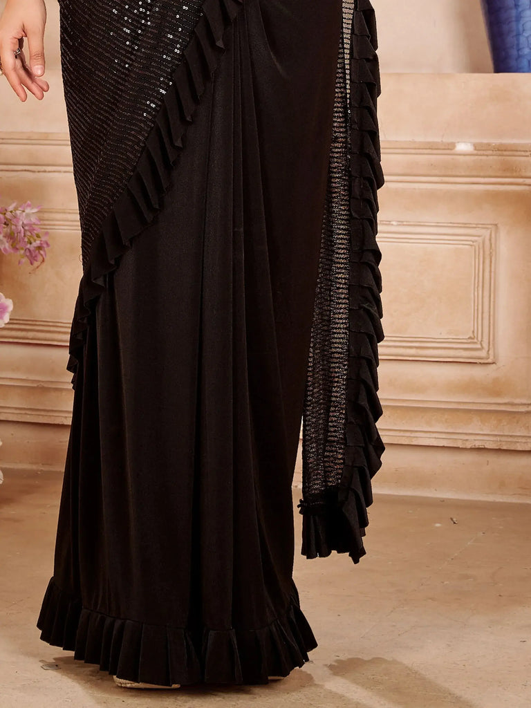 Startling Black Sequins Imported Ready To Wear Saree With Blouse