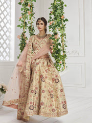 Ivory Cream Sequin Silk Bridal Wear Lehenga Choli
