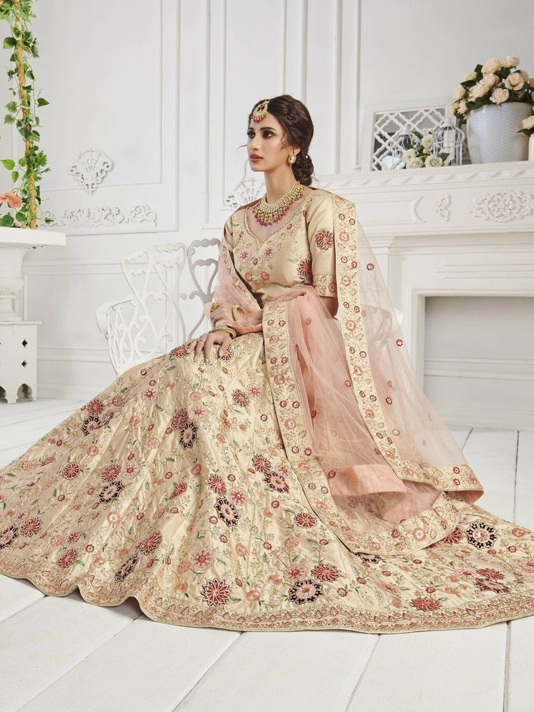 Ivory Cream Sequin Silk Bridal Wear Lehenga Choli