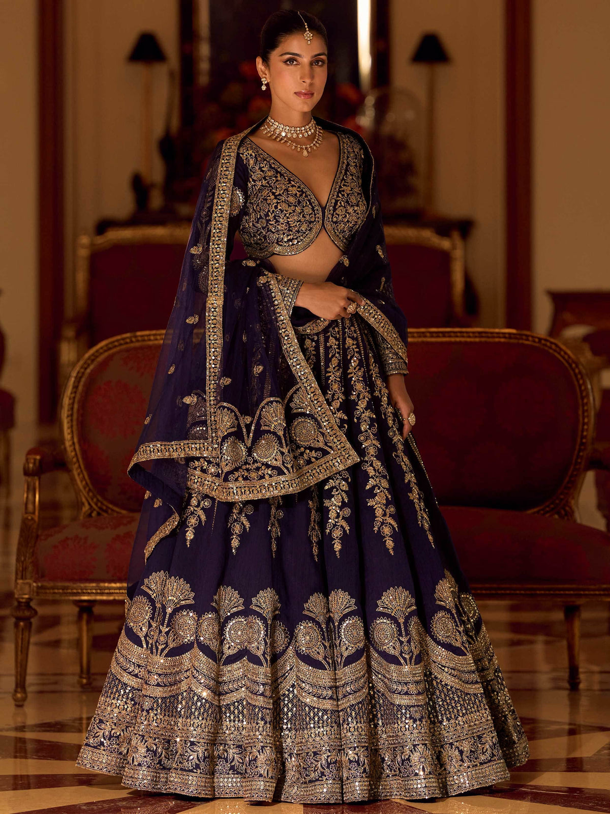 Fabulous Purple Embroidered Silk Engagement Wear Lehenga Choli
