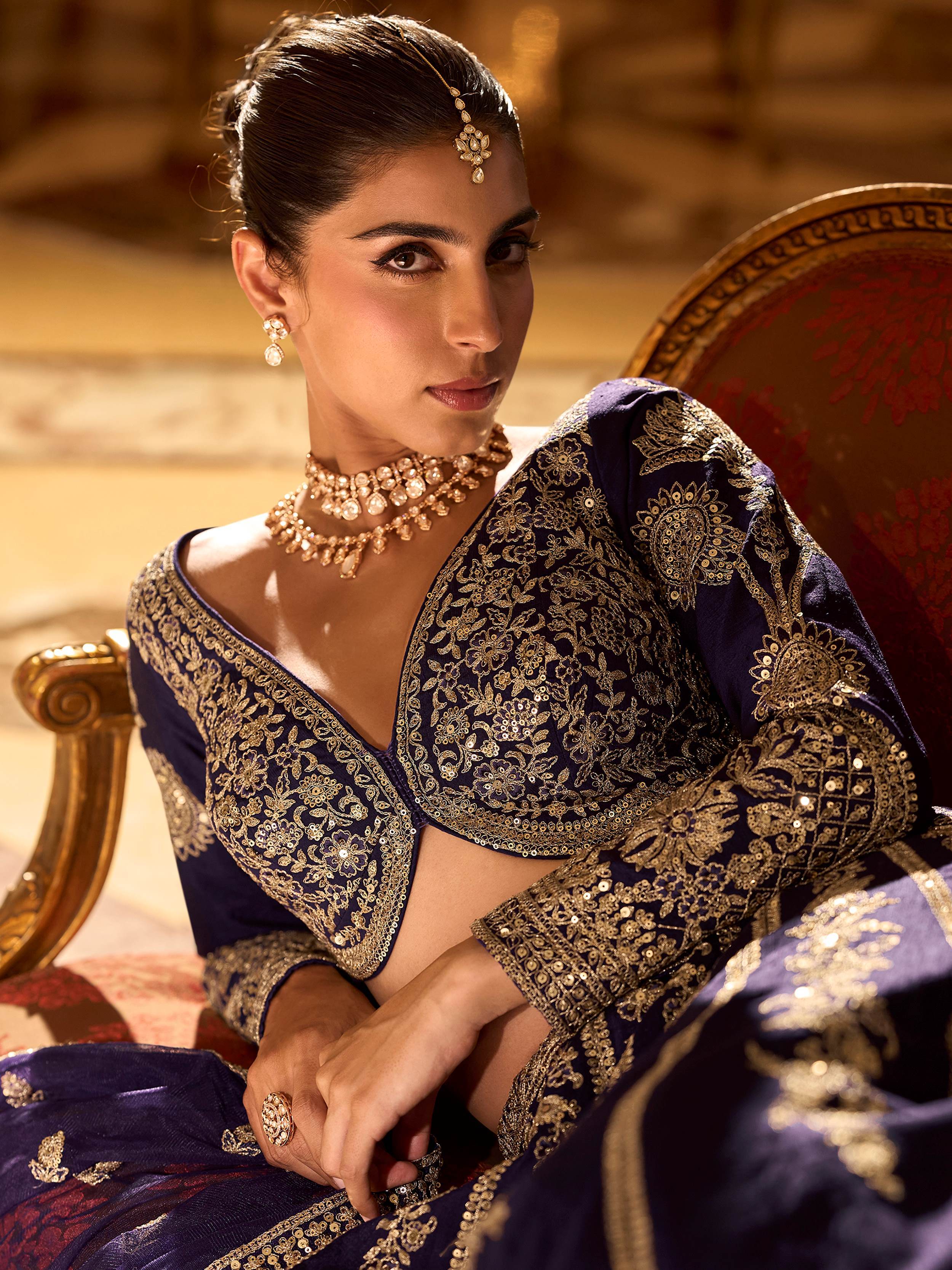 Fabulous Purple Embroidered Silk Engagement Wear Lehenga Choli