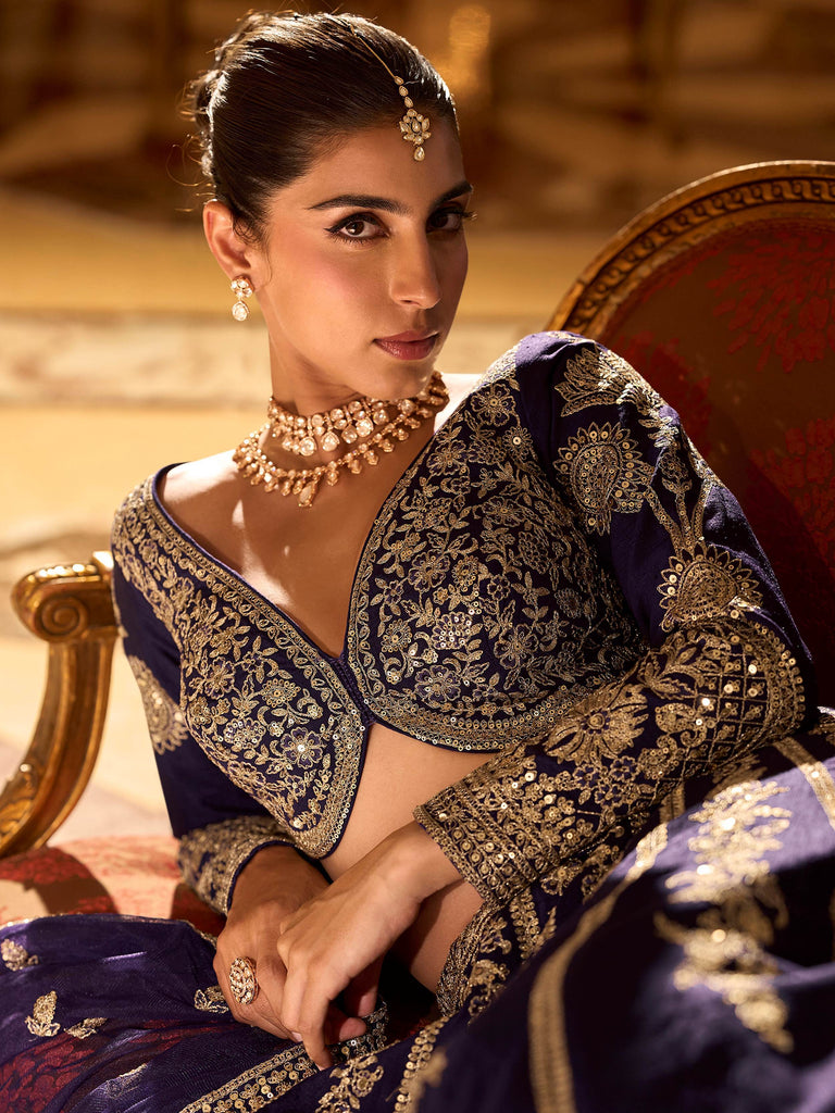 Fabulous Purple Embroidered Silk Engagement Wear Lehenga Choli