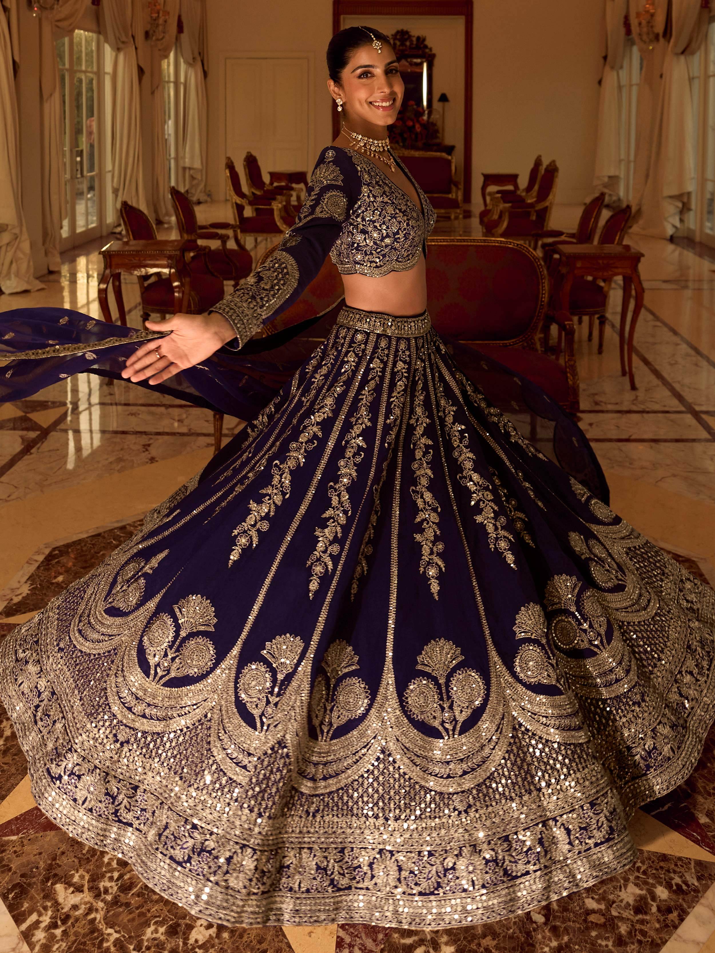 Fabulous Purple Embroidered Silk Engagement Wear Lehenga Choli