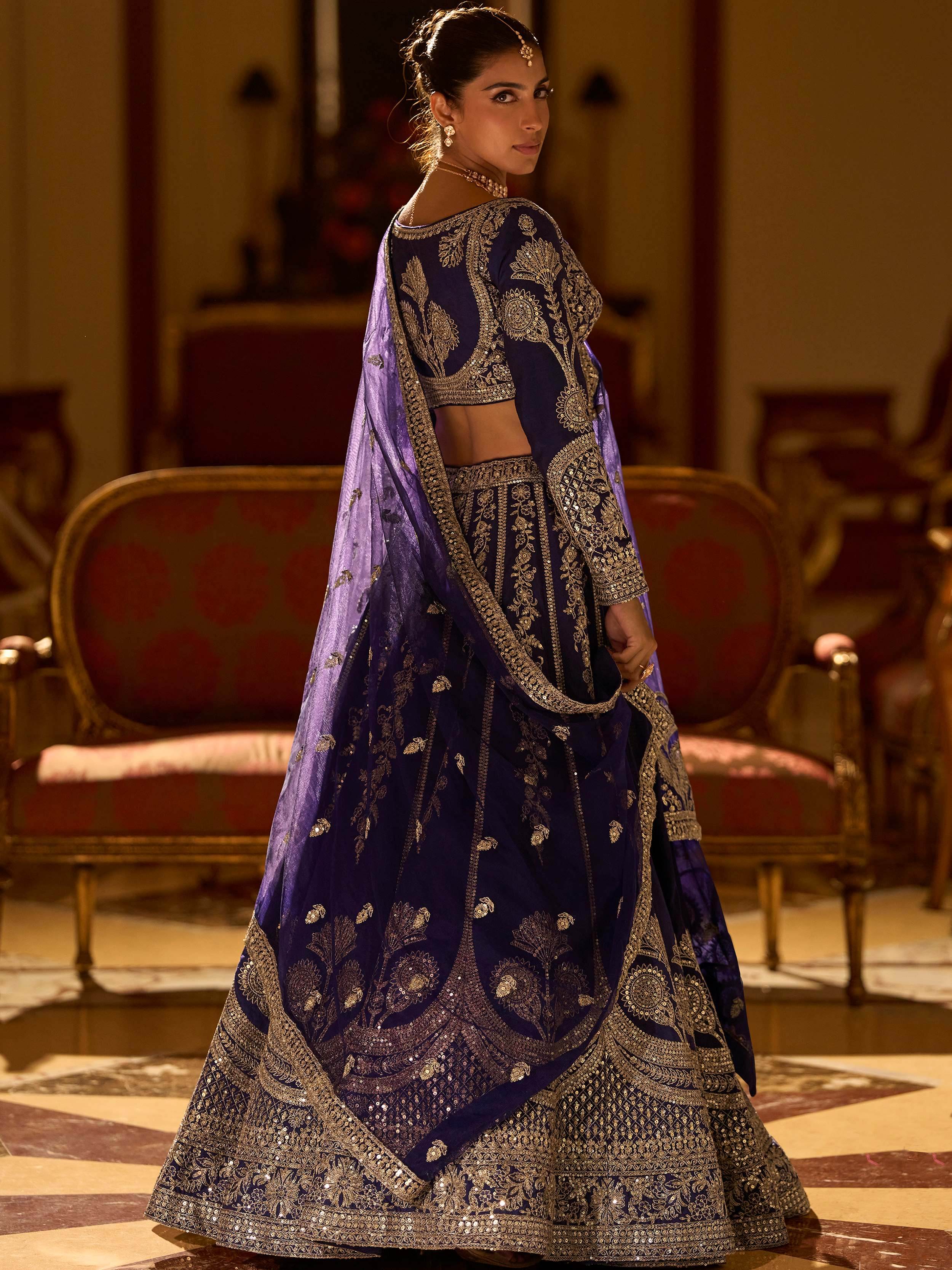 Fabulous Purple Embroidered Silk Engagement Wear Lehenga Choli