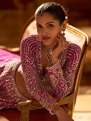 Adorable Pink Zari Embroidered Silk Reception Wear Lehenga Choli