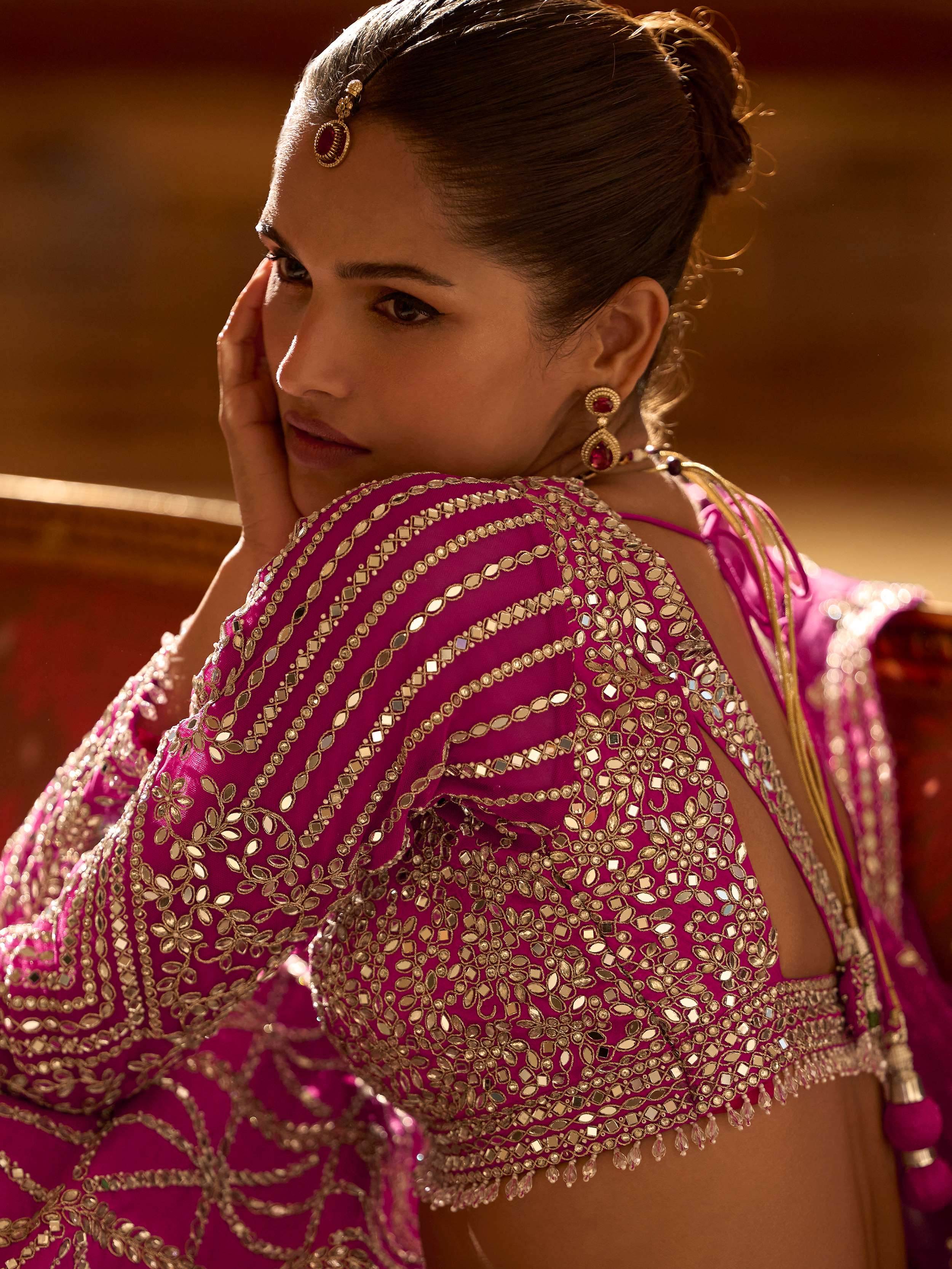 Adorable Pink Zari Embroidered Silk Reception Wear Lehenga Choli