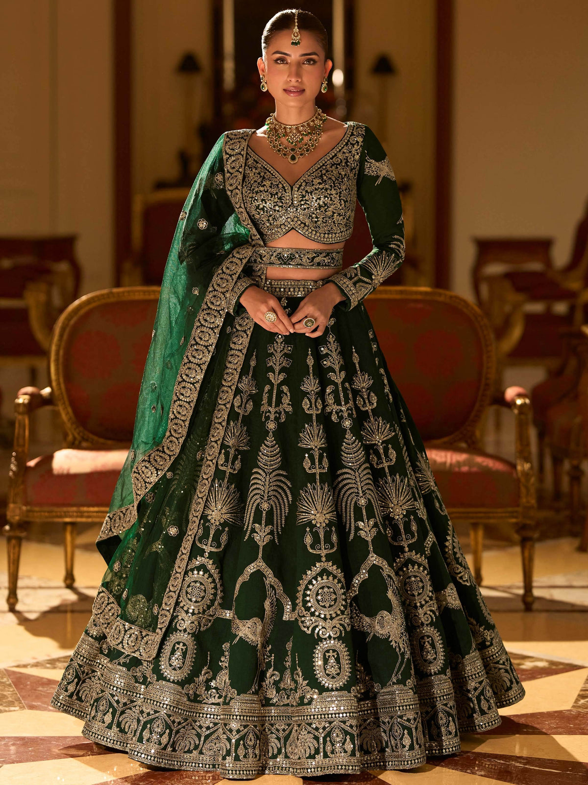 Wonderful Green Embroidered Silk Wedding Wear Lehenga Choli