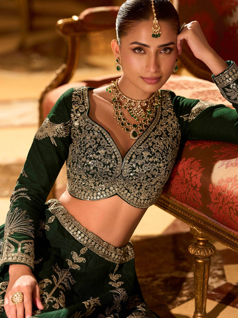 Wonderful Green Embroidered Silk Wedding Wear Lehenga Choli