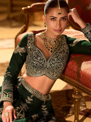 Wonderful Green Embroidered Silk Wedding Wear Lehenga Choli