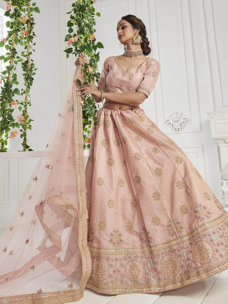 Light Pink Sequins Silk Bridal Wear Lehenga Choli
