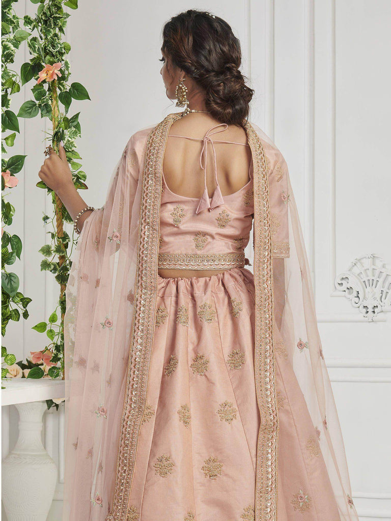 Light Pink Sequins Silk Bridal Wear Lehenga Choli