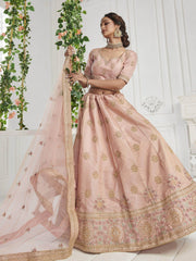 Light Pink Sequins Silk Bridal Wear Lehenga Choli