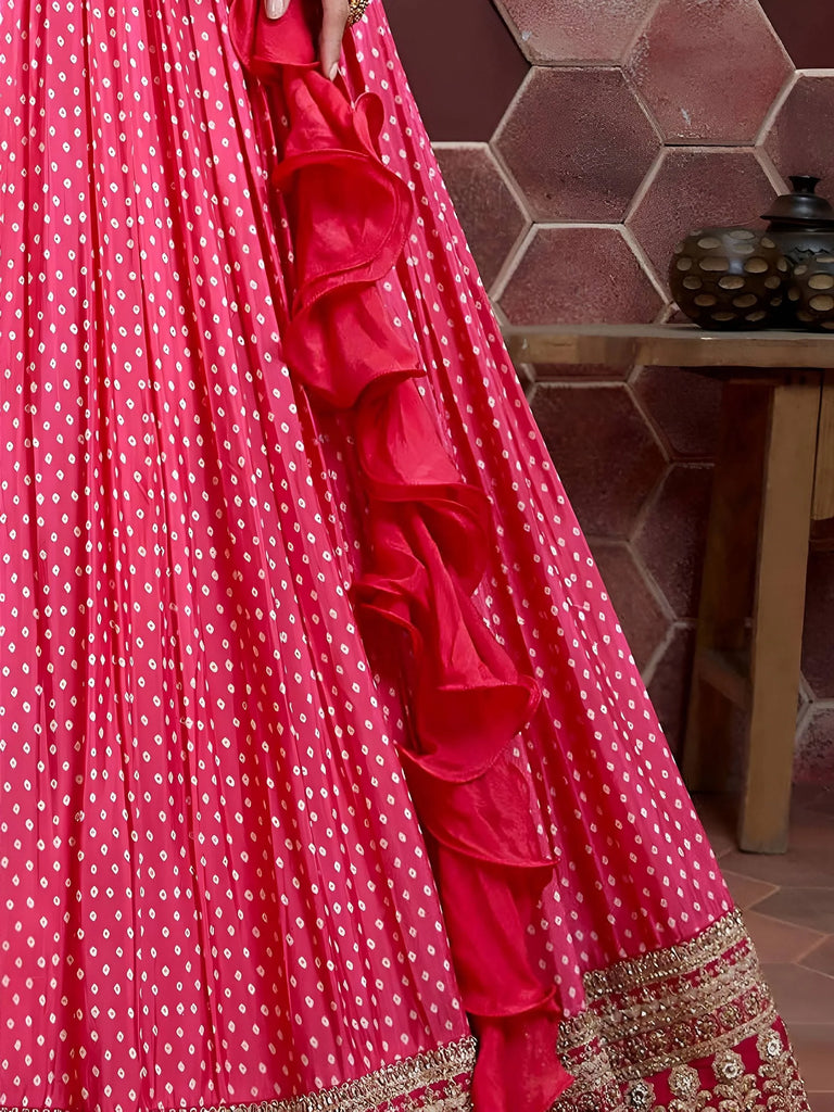 Impressive Pink Embroidered Silk Wedding Wear Plus Size Lehenga Choli